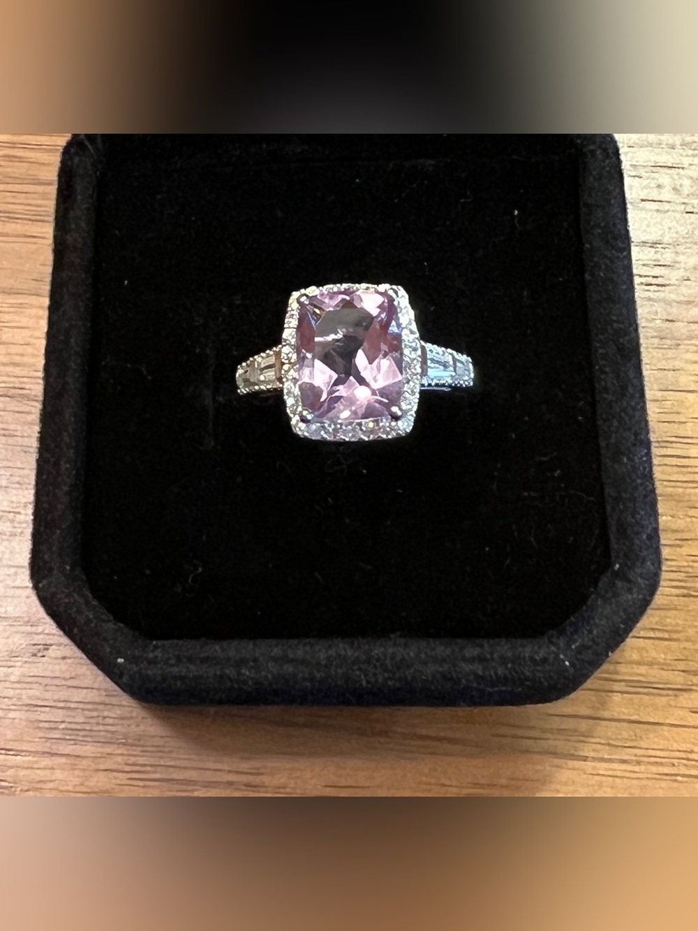 Sterling Silver Pink Cushion Halo Ring